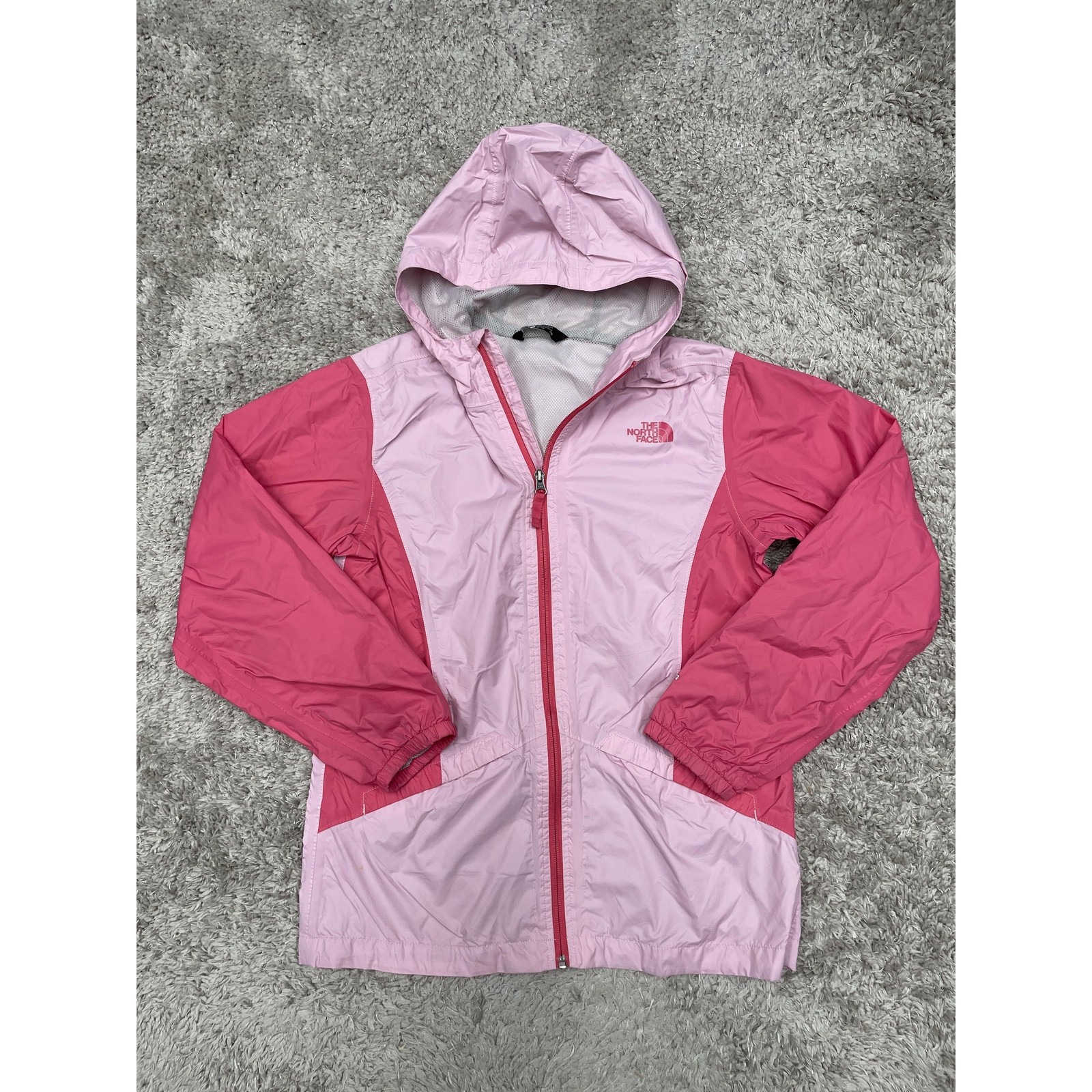 The North Face Jacket Girls Xl 18 Pink Dryvent Hooded Full Zip Rain Windbreaker